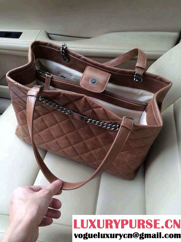 Chanel Calfskin Shopping Tote Bag with Chanel Nameplate in Brown - Fall 2014