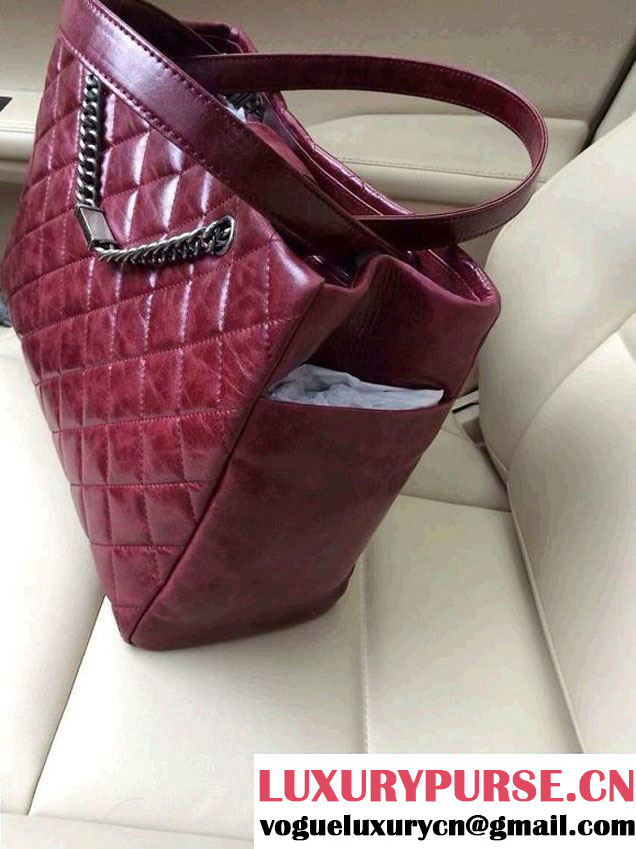 Chanel Calfskin Shopping Tote Bag with Chanel Nameplate in Burgundy - Fall 2014