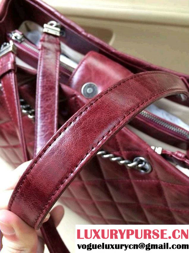Chanel Calfskin Shopping Tote Bag with Chanel Nameplate in Burgundy - Fall 2014