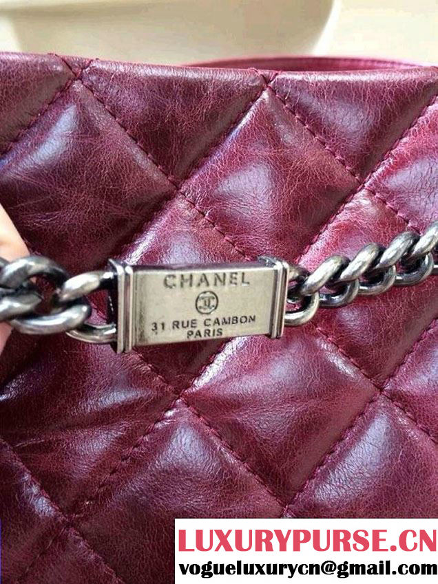 Chanel Calfskin Shopping Tote Bag with Chanel Nameplate in Burgundy - Fall 2014