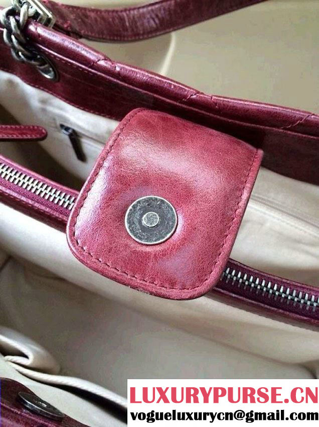Chanel Calfskin Shopping Tote Bag with Chanel Nameplate in Burgundy - Fall 2014
