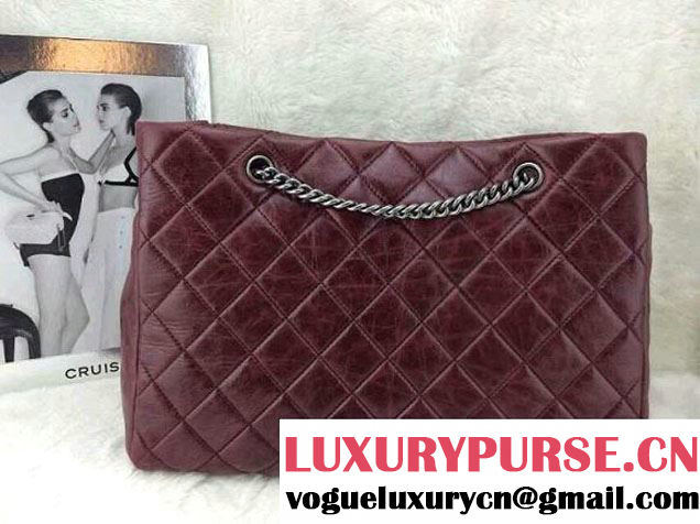 Chanel Calfskin Shopping Tote Bag with Chanel Nameplate in Burgundy - Fall 2014