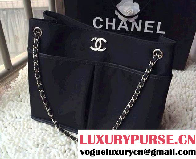 Chanel Nylon Shopping Flap Tote Bag in Black 2014