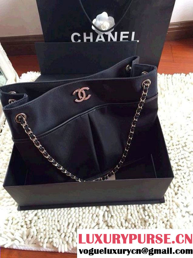 Chanel Nylon Shopping Flap Tote Bag in Black 2014