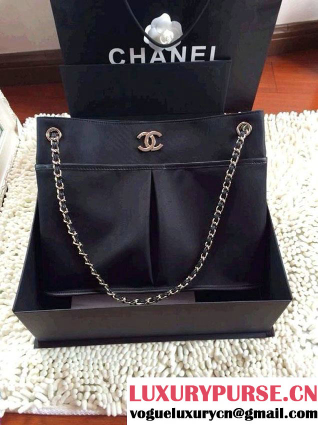 Chanel Nylon Shopping Flap Tote Bag in Black 2014