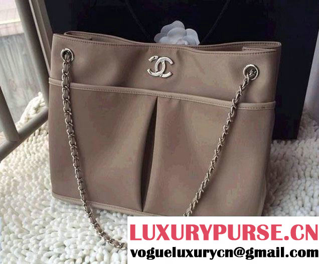 Chanel Nylon Shopping Flap Tote Bag in Beige 2014