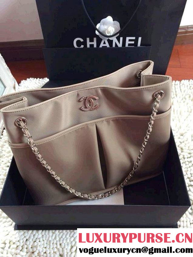Chanel Nylon Shopping Flap Tote Bag in Beige 2014