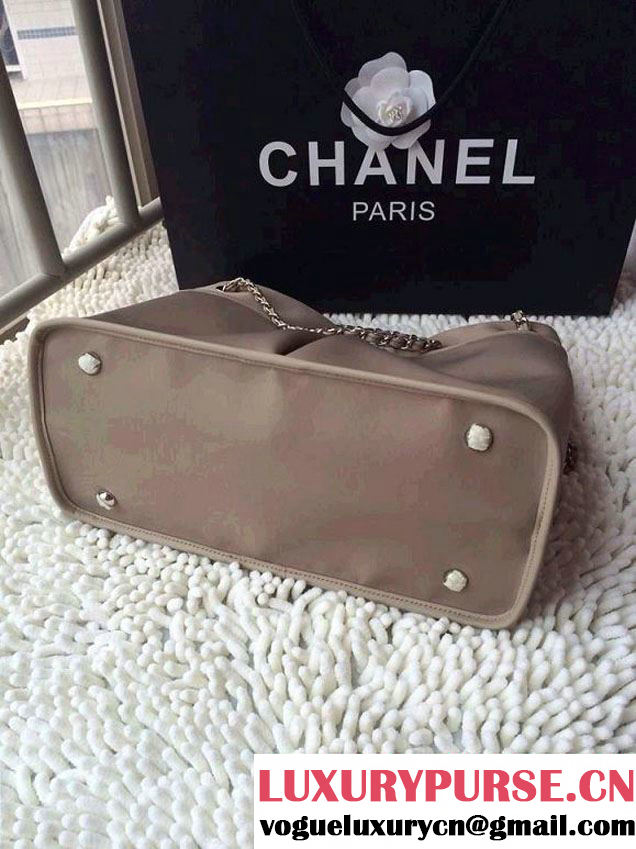 Chanel Nylon Shopping Flap Tote Bag in Beige 2014