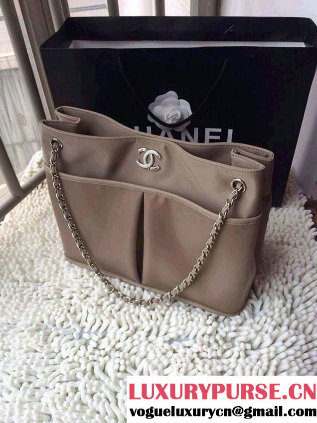 Chanel Nylon Shopping Flap Tote Bag in Beige 2014