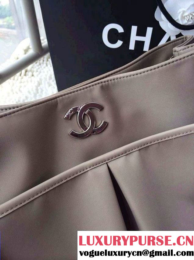 Chanel Nylon Shopping Flap Tote Bag in Beige 2014