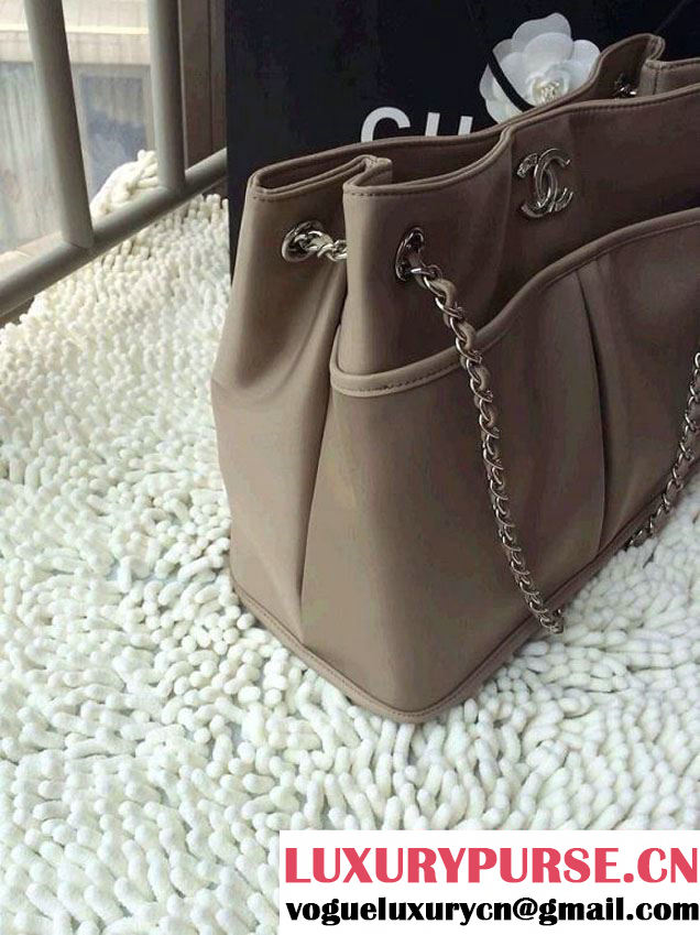 Chanel Nylon Shopping Flap Tote Bag in Beige 2014
