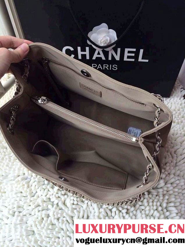 Chanel Nylon Shopping Flap Tote Bag in Beige 2014