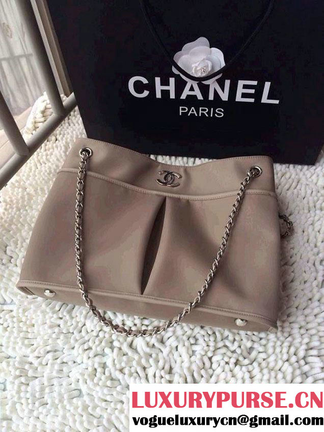 Chanel Nylon Shopping Flap Tote Bag in Beige 2014