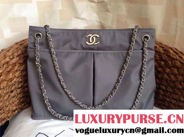 Chanel Nylon Shopping Flap Tote Bag in Grey 2014