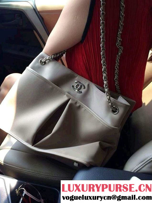 Chanel Nylon Shopping Flap Tote Bag in Grey 2014
