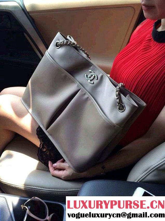 Chanel Nylon Shopping Flap Tote Bag in Grey 2014