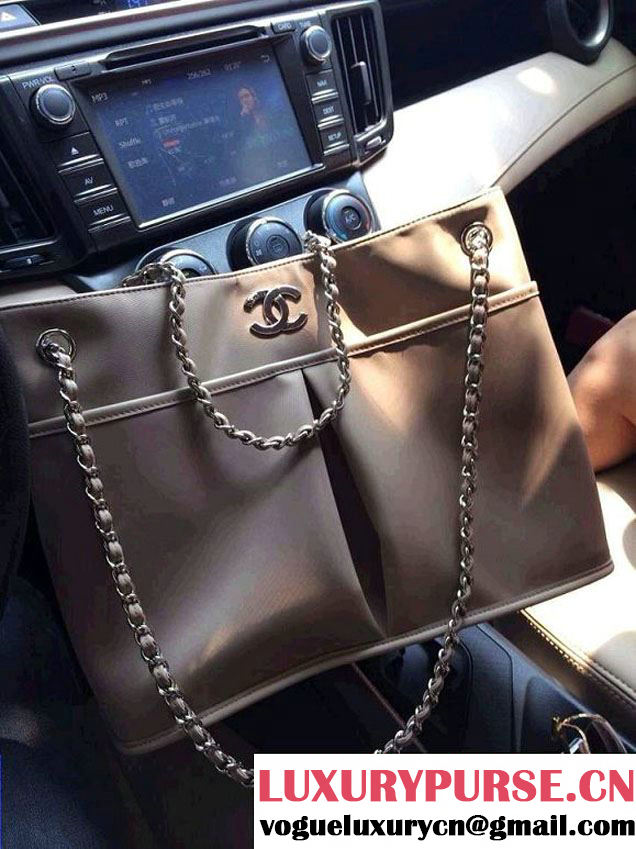 Chanel Nylon Shopping Flap Tote Bag in Grey 2014