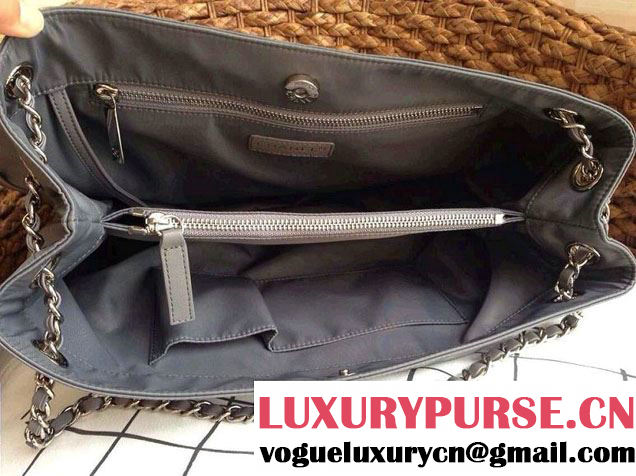 Chanel Nylon Shopping Flap Tote Bag in Grey 2014