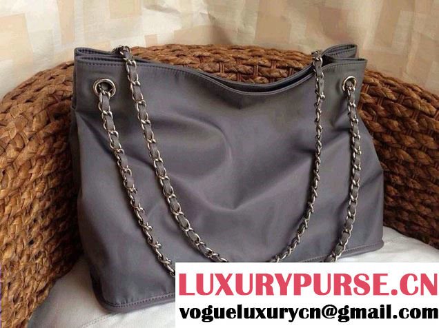 Chanel Nylon Shopping Flap Tote Bag in Grey 2014