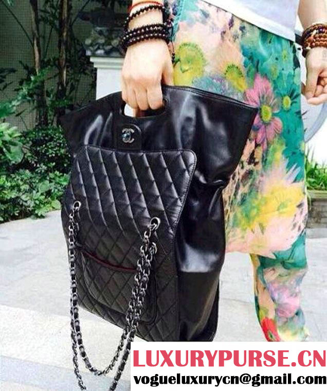 Chanel Quilted Flap Shopping Tote Timeless Classic Bag Black - Fall 2014