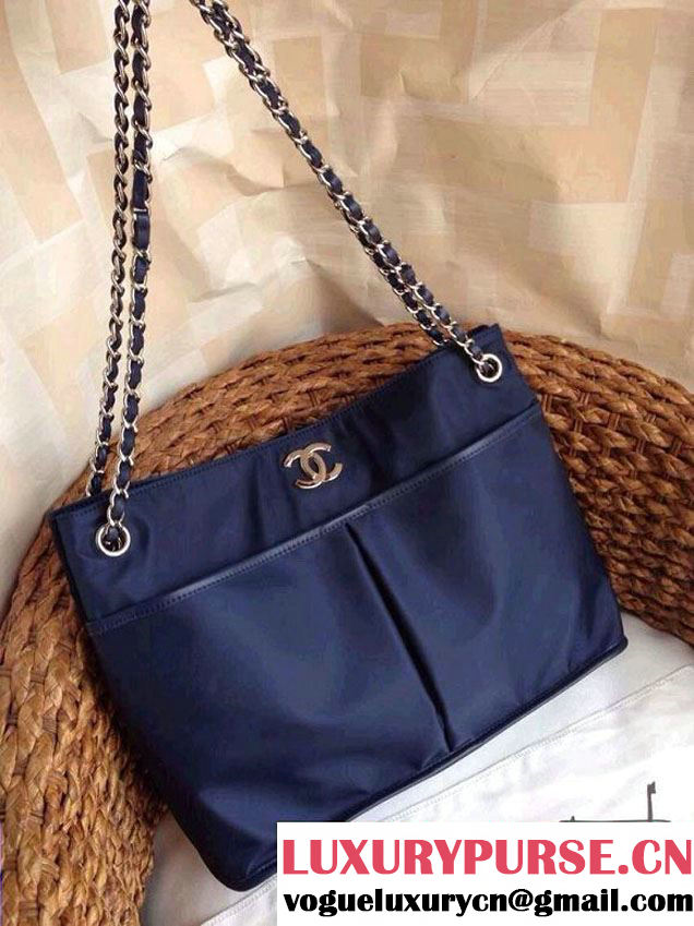 Chanel Nylon Shopping Flap Tote Bag in Royal Blue 2014