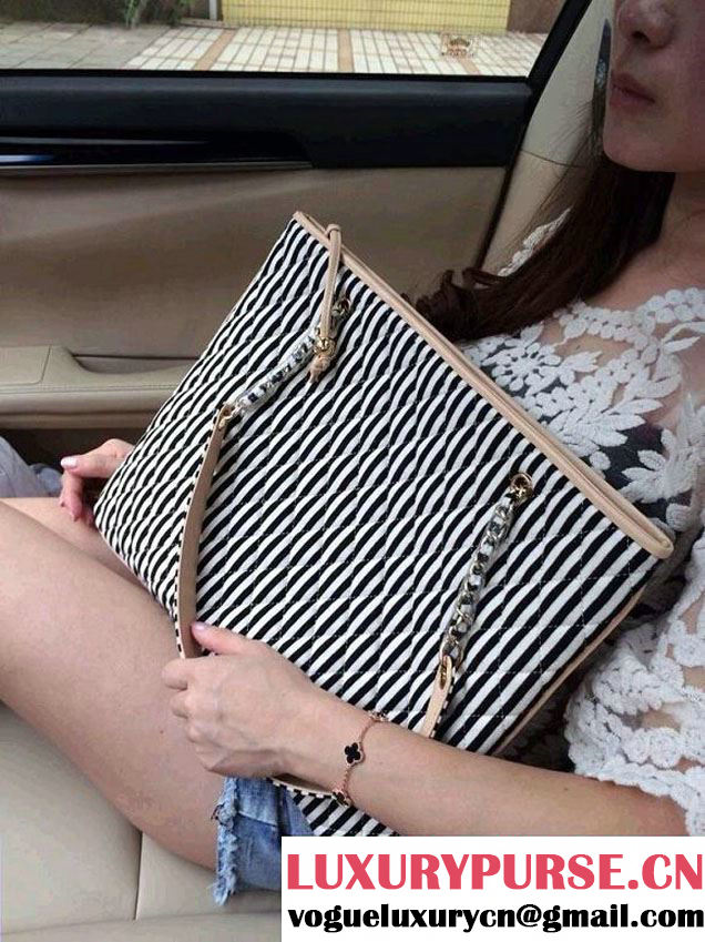 Chanel Navy Coco Sailor Shopping Tote Bag in Black 2014