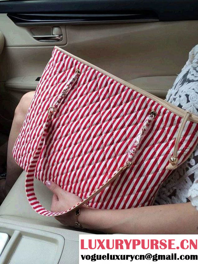 Chanel Navy Coco Sailor Shopping Tote Bag in Red 2014