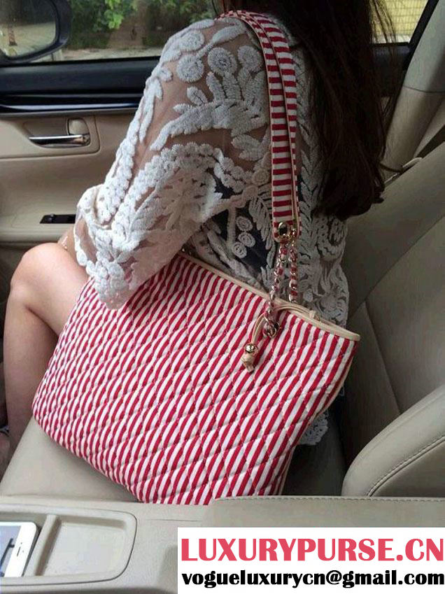 Chanel Navy Coco Sailor Shopping Tote Bag in Red 2014
