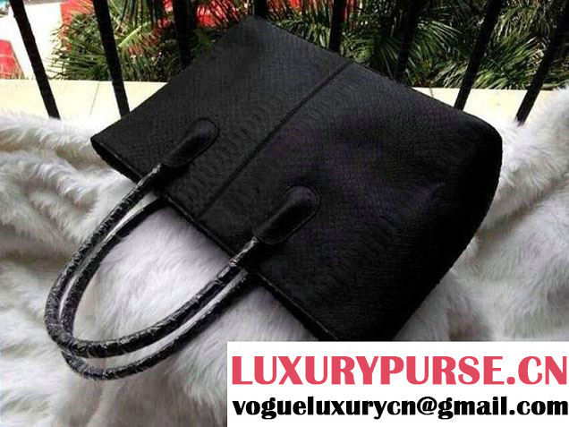 Chanel Calfskin Python Pattern Shopping Tote Bag Black Fall Winter 2014