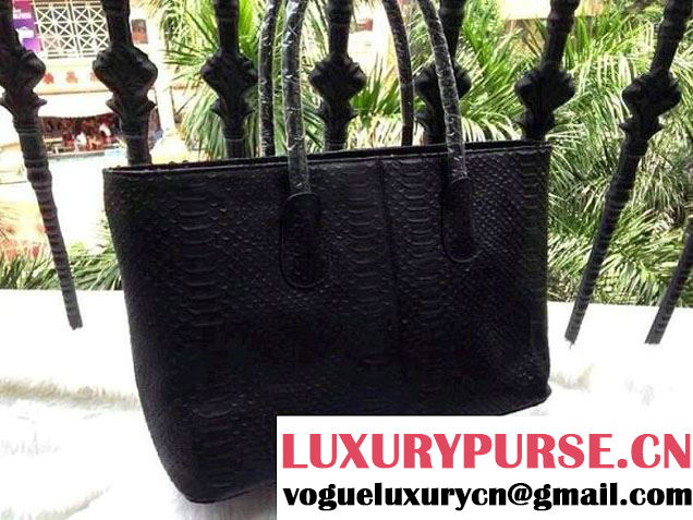 Chanel Calfskin Python Pattern Shopping Tote Bag Black Fall Winter 2014