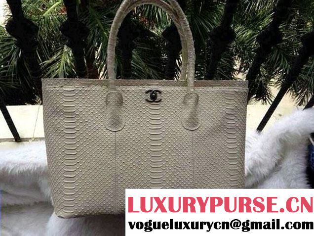 Chanel Calfskin Python Pattern Shopping Tote Bag White Fall Winter 2014