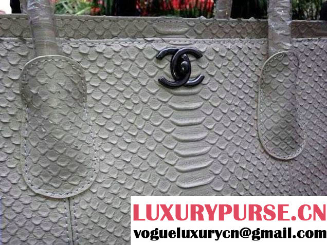 Chanel Calfskin Python Pattern Shopping Tote Bag White Fall Winter 2014