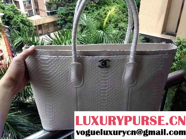 Chanel Calfskin Python Pattern Shopping Tote Bag White Fall Winter 2014