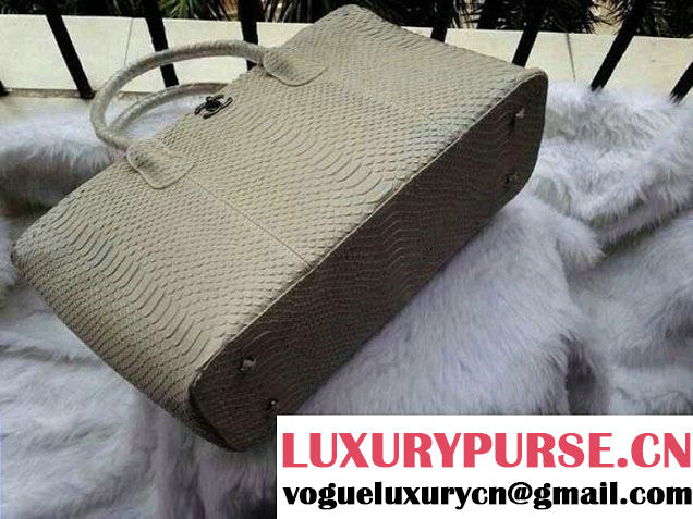 Chanel Calfskin Python Pattern Shopping Tote Bag White Fall Winter 2014