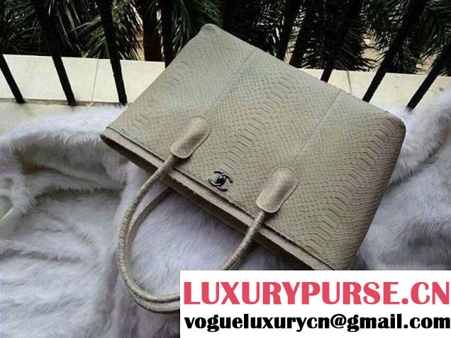 Chanel Calfskin Python Pattern Shopping Tote Bag White Fall Winter 2014