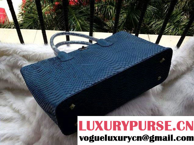 Chanel Calfskin Python Pattern Shopping Tote Bag Blue Fall Winter 2014