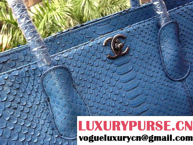 Chanel Calfskin Python Pattern Shopping Tote Bag Blue Fall Winter 2014