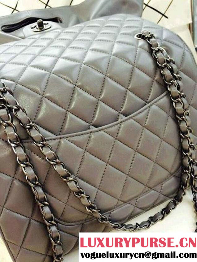Chanel Quilted Flap Shopping Tote Timeless Classic Bag Grey - Fall 2014