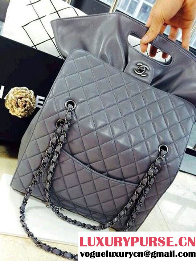 Chanel Quilted Flap Shopping Tote Timeless Classic Bag Grey - Fall 2014