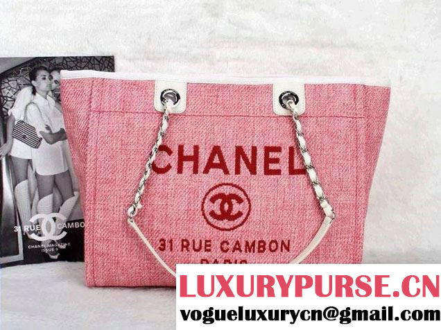 Chanel Deauville Canvas Tote Small Bag Pink