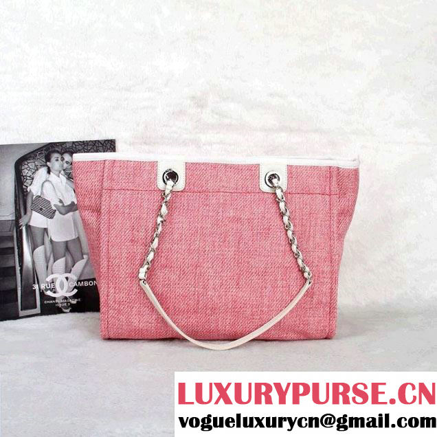 Chanel Deauville Canvas Tote Small Bag Pink