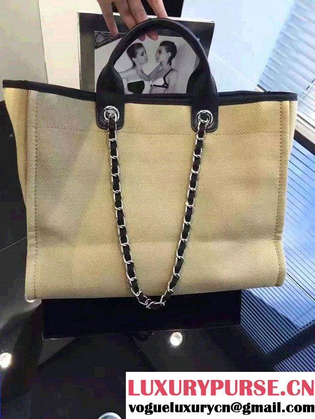 Chanel Deauville Canvas Tote Medium/Large Bag Apricot