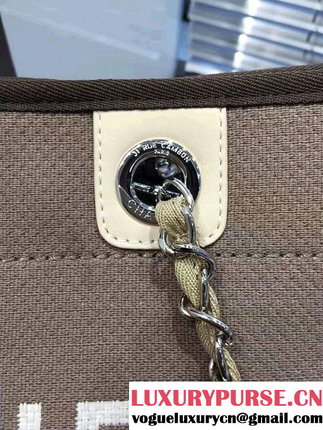 Chanel Deauville Canvas Tote Small Bag Coffee
