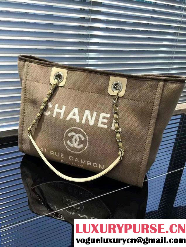 Chanel Deauville Canvas Tote Small Bag Coffee