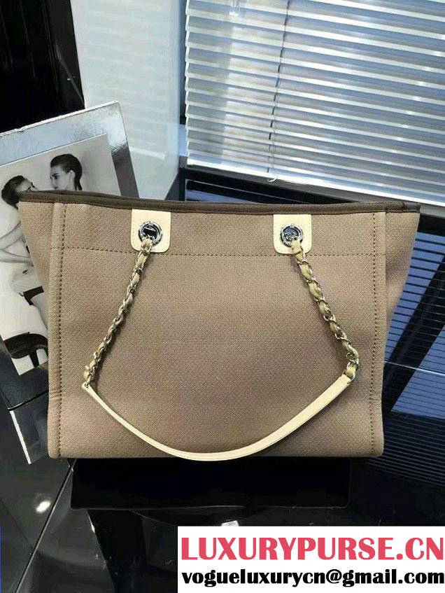 Chanel Deauville Canvas Tote Small Bag Coffee
