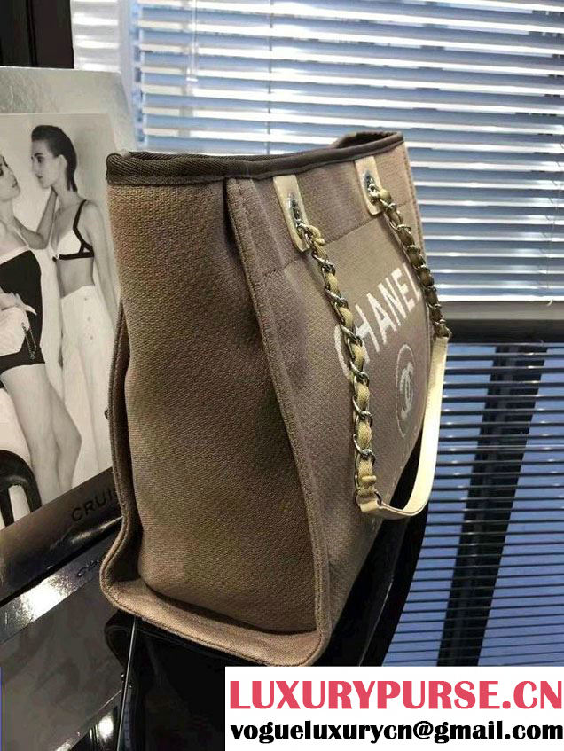 Chanel Deauville Canvas Tote Small Bag Coffee