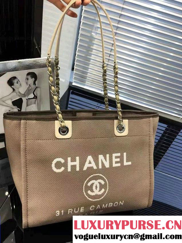 Chanel Deauville Canvas Tote Small Bag Coffee
