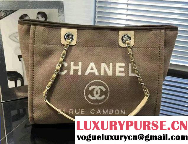 Chanel Deauville Canvas Tote Small Bag Coffee