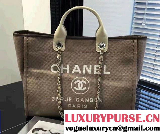 Chanel Deauville Canvas Tote Medium Bag Coffee