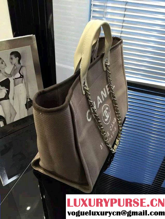 Chanel Deauville Canvas Tote Medium Bag Coffee